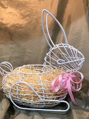 White Bunny Wire Basket Planter/Basket